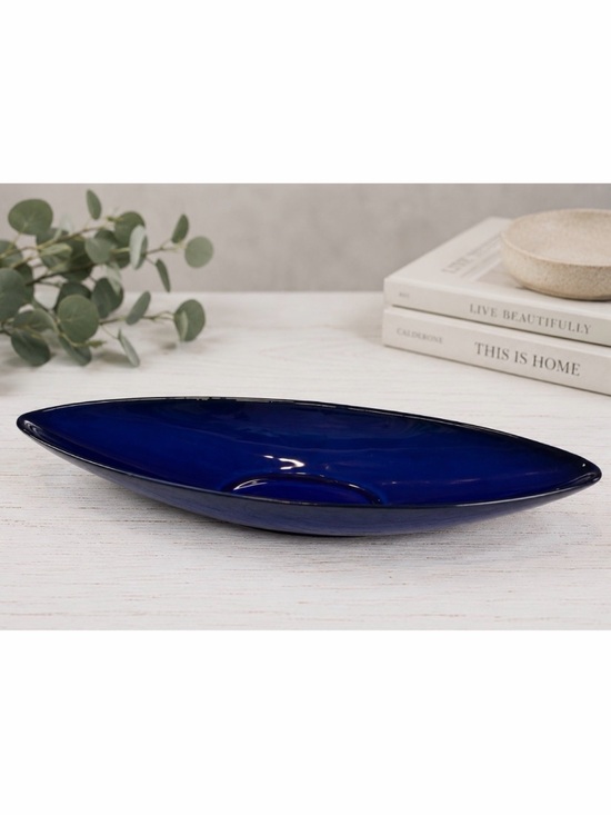 Other - Elegant Cobalt Blue Boat-Shape Decorative Bowl